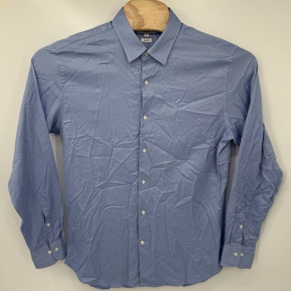 Uniqlo Slim Fit Men's Long Sleeve Blue Button Up XL Cotton Blend Business Casual - Picture 2 of 6
